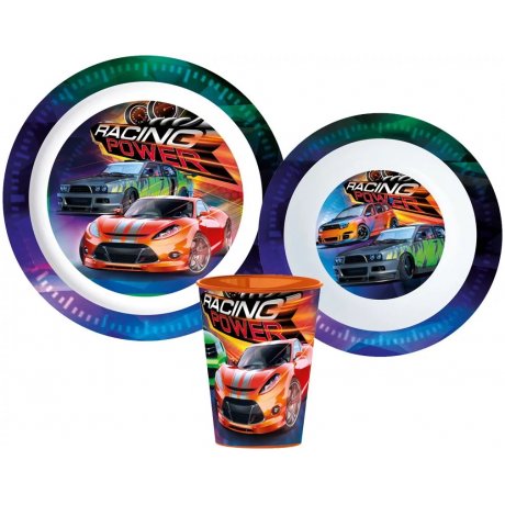 Sada plastového riadu Racing Power s kelímkom