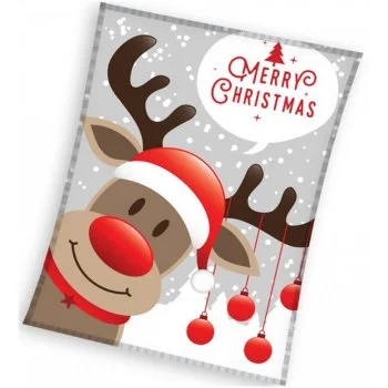 Veľká vianočná coral fleece deka Sob Rudolf - šedá