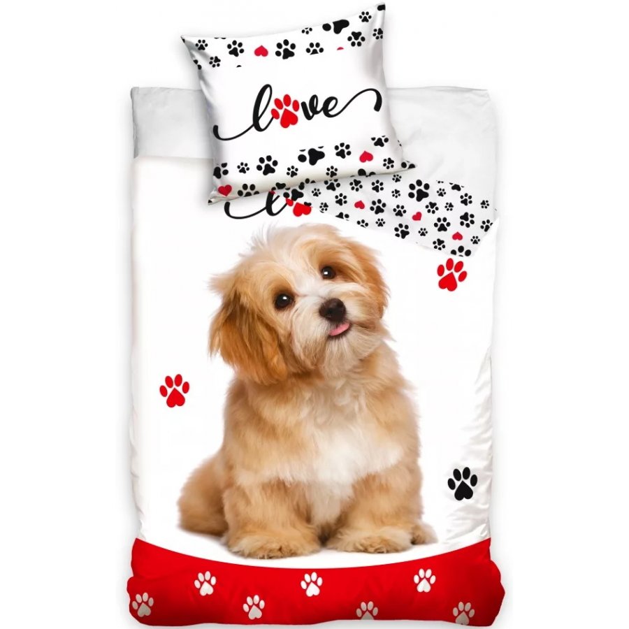 Bavlnené posteľné obliečky Love so psíkom