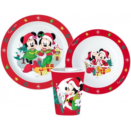 Vianočná sada plastového riadu Mickey & Minnie Mouse