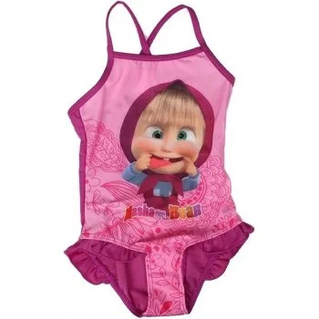 Dievčenské jednodielne plavky Máša a medveď - fialové