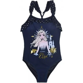 Dievčenské jednodielne plavky s volánikmi Ľadové kráľovstvo - Elsa