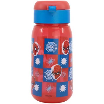 Plastová fľaša na pitie so slamkou a viečkom Spiderman