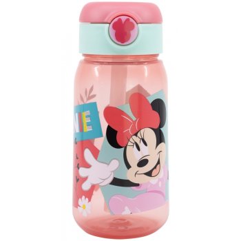 Plastová fľaša na pitie so slamkou a viečkom Minnie Mouse