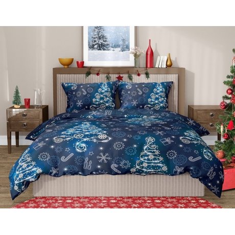 Vianočné posteľné obliečky - modré