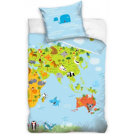 Obojstranné posteľné obliečky Mapa zvierat