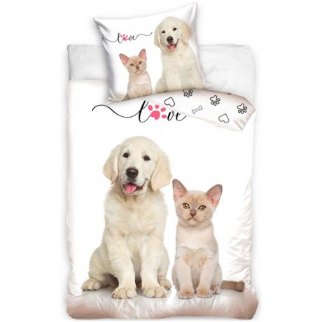 Bavlnené posteľné obliečky Šteniatko a mačiatko