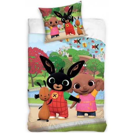 Detské posteľné obliečky Zajačik Bing, Flop a Sula v parku
