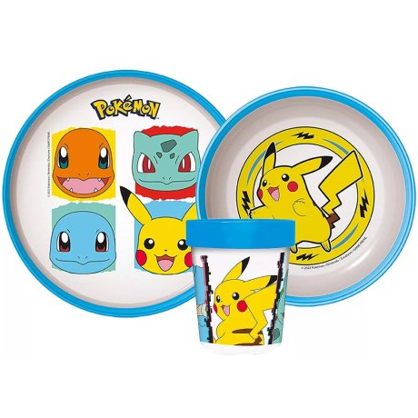 Sada plastového riadu Pokémoni s kelímkom a protišmykom