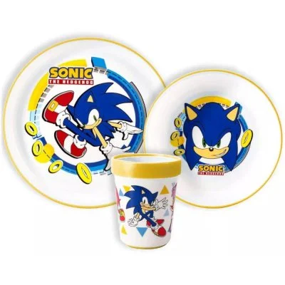 Sada plastového riadu Ježko Sonic s kelímkom a protišmykom