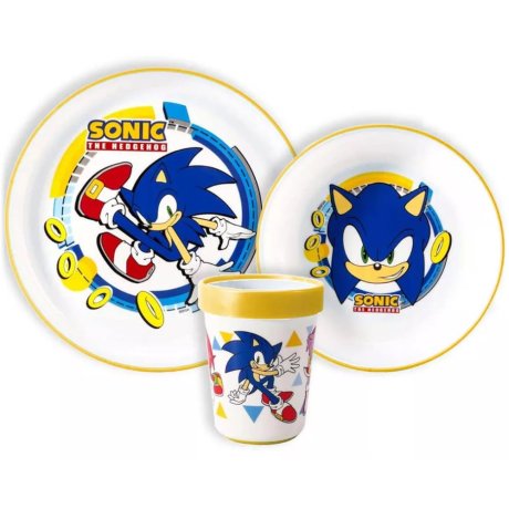 Sada plastového riadu Ježko Sonic s kelímkom a protišmykom