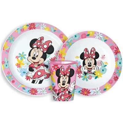 Súprava plastového riadu Minnie Mouse s pohárikom