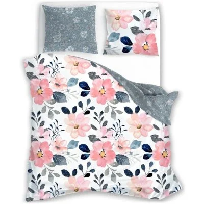 Saténové posteľné obliečky Milagro Verde s veľkými kvetmi