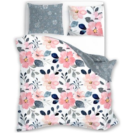 Saténové posteľné obliečky Milagro Verde s veľkými kvetmi