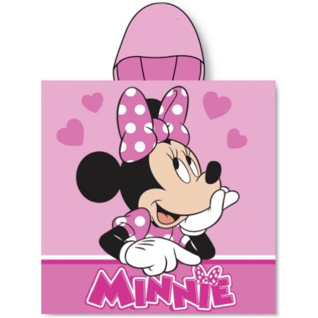 Dievčenské plážové pončo - osuška s kapucňou Minnie Mouse so srdiečkami