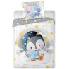 Detské obliečky s tučniakom a veľrybami v rozmere do malej detskej postieľky alebo kolísky. Sú vyrobené zo 100 % hladkej bavlny so zapínaním na zips. Rozmery obliečky na prikrývku sú 100 × 135 cm a obliečky na vankúš 40 × 60 cm. Certifikát MADE IN GREEN by OEKO-TEX.