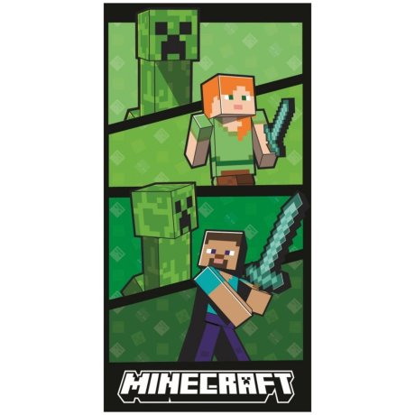 Bavlnená plážová osuška Minecraft – Creeper Fight × Alex a Steve