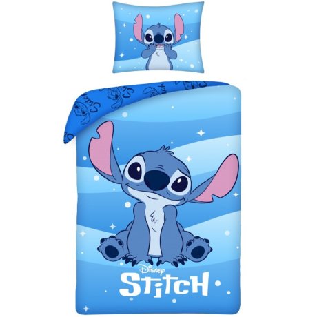 Bavlnené posteľné obliečky Stitch na modrých vlnkách