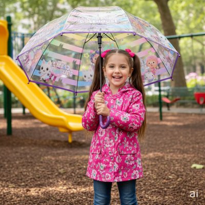 Dievčenský priehľadný dáždnik Gabinin kúzelný domček