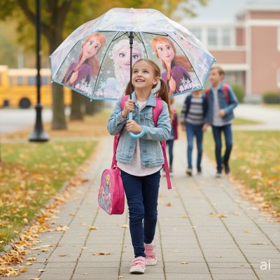 Dievčenský priehľadný dáždnik Ľadové kráľovstvo - Anna a Elsa