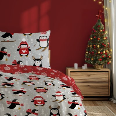 Vianočné bavlnené posteľné obliečky – Tučniaky