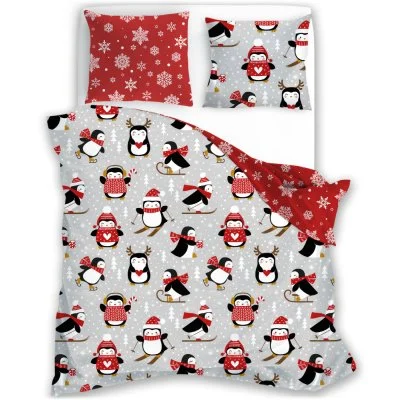 Vianočné bavlnené posteľné obliečky – Tučniaky