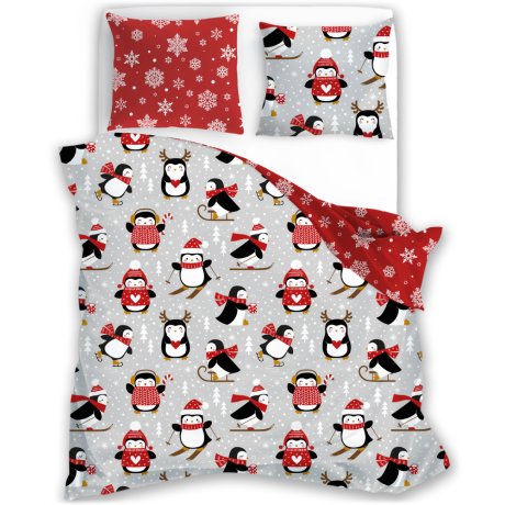 Vianočné bavlnené posteľné obliečky – Tučniaky