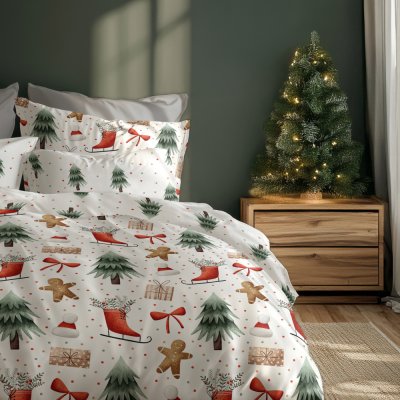 Vianočné bavlnené posteľné obliečky – Medovníček a Vianočný les