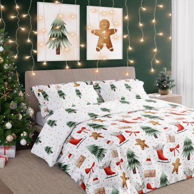 Vianočné bavlnené posteľné obliečky – Medovníček a Vianočný les