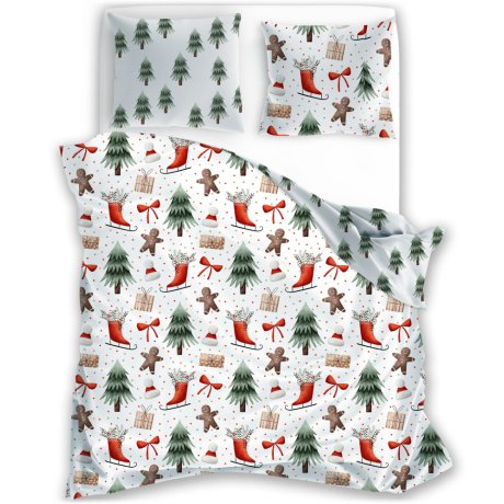 Vianočné bavlnené posteľné obliečky – Medovníček a Vianočný les