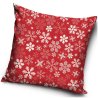Sýtočervená obliečka na vankúšik s bielymi snehovými vločkami z jemného, príjemného a nekrčivého velúrového materiálu. Zapínanie na zips, rozmery 40 × 40 cm.
