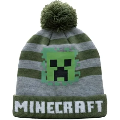 Detská pletená čiapka s brmbolcom Minecraft – Creeper