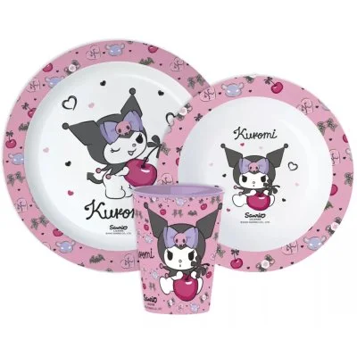 Sada plastového riadu Kuromi s pohárikom