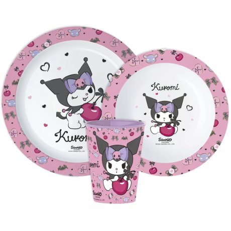 Sada plastového riadu Kuromi s pohárikom