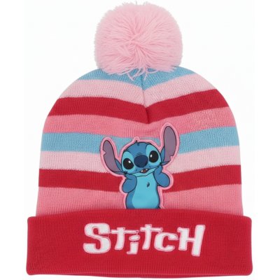 Dievčenská zimná pletená čiapka s brmbolcom Stitch