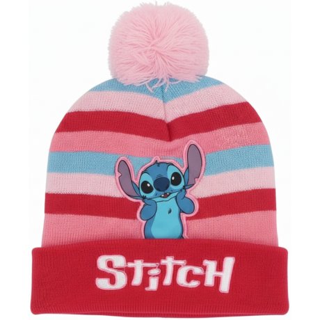 Dievčenská zimná pletená čiapka s brmbolcom Stitch