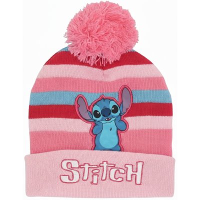 Dievčenská zimná pletená čiapka s brmbolcom Stitch