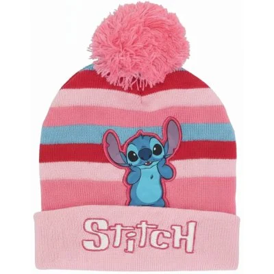 Dievčenská zimná pletená čiapka s brmbolcom Stitch