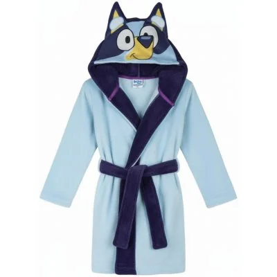 Detský coral fleece župan Bluey s kapucňou a uškami