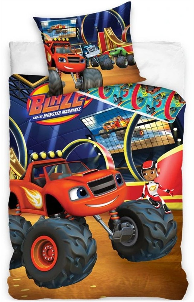 Carbotex · Obliečky do detskej postieľky Plamienok a štvorkolky – motív Aréna - 100% bavlna - 40x60 cm + 100x135 cm
