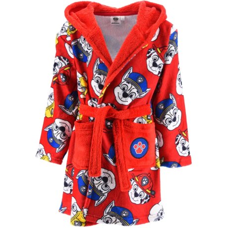 Chlapčenský fleece župan s kapucňou Labková patrola - červený