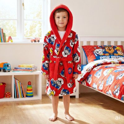 Chlapčenský fleece župan s kapucňou Labková patrola - červený