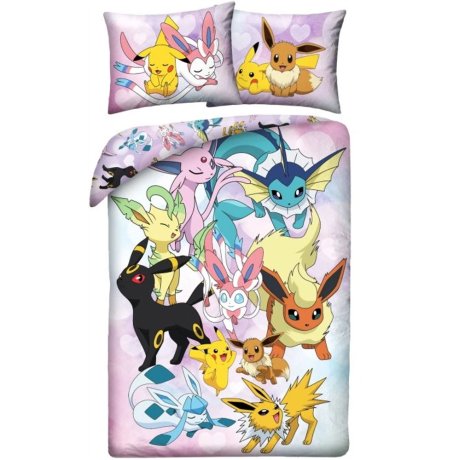 Posteľné obliečky z mikrovlákna Pokémoni - Pikachu a Eeveelutions