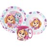 Detská plastová jedálenská súprava s motívom Paw Patrol poteší všetky malé fanúšičky dobrodružstiev partie odvážnych „labiek“. Veselý dizajn s obľúbenými postavičkami Skye a Everest spríjemní každé jedlo. Súprava obsahuje tanierik, misku a hrnček – všetko vyrobené bez obsahu BPA.