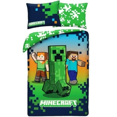 Obojstranné posteľné obliečky z mikrovlákna Minecraft - Steve, Alex a Creeper