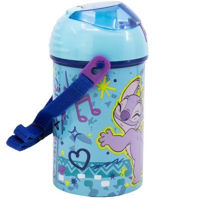 Plastová fľaša na pitie so slamkou a viečkom Stitch & Angel