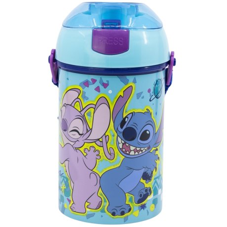 Plastová fľaša na pitie so slamkou a viečkom Stitch & Angel
