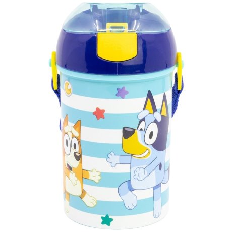 Plastová fľaša na pitie so slamkou, viečkom a popruhom Bluey