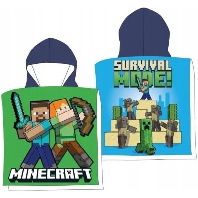 Detské plážové pončo z mikrovlákna Minecraft - Alex a Steve