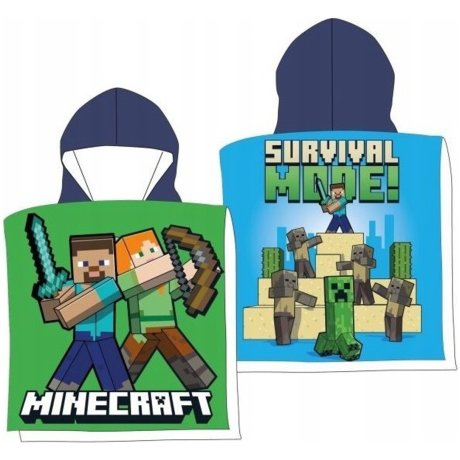 Detské plážové pončo z mikrovlákna Minecraft - Alex a Steve